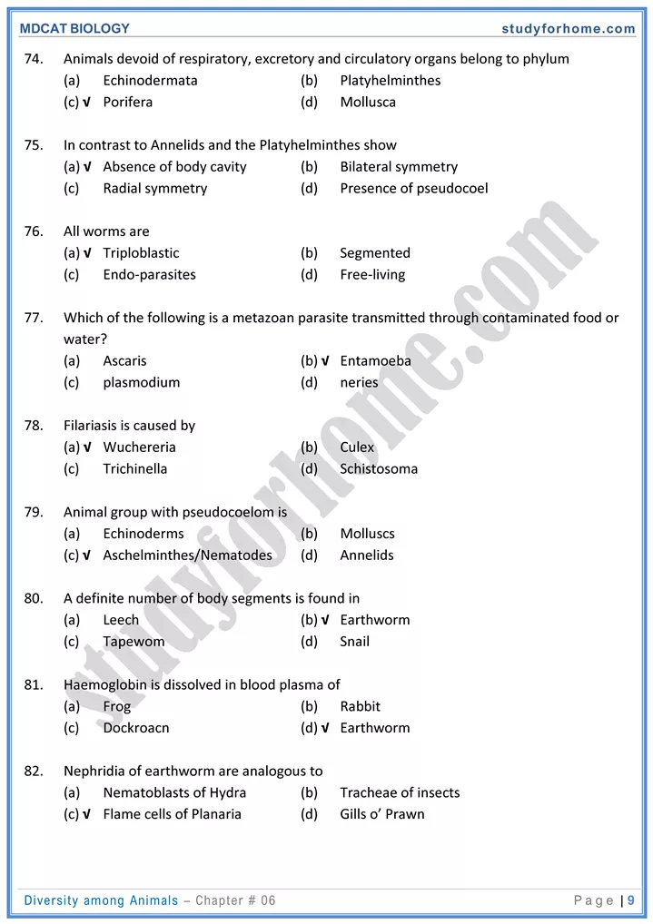 mdcat-biology-chapter-6-diversity-among-animals-online-mcqs-test-9