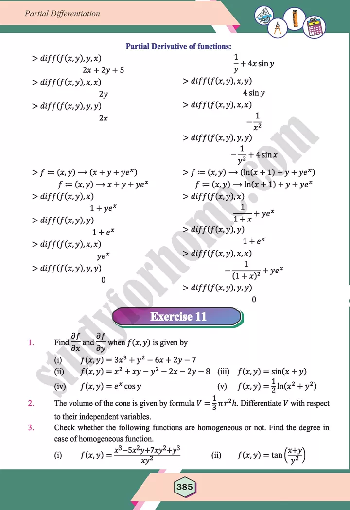 unit 11 partial differentiation maths 12th 11