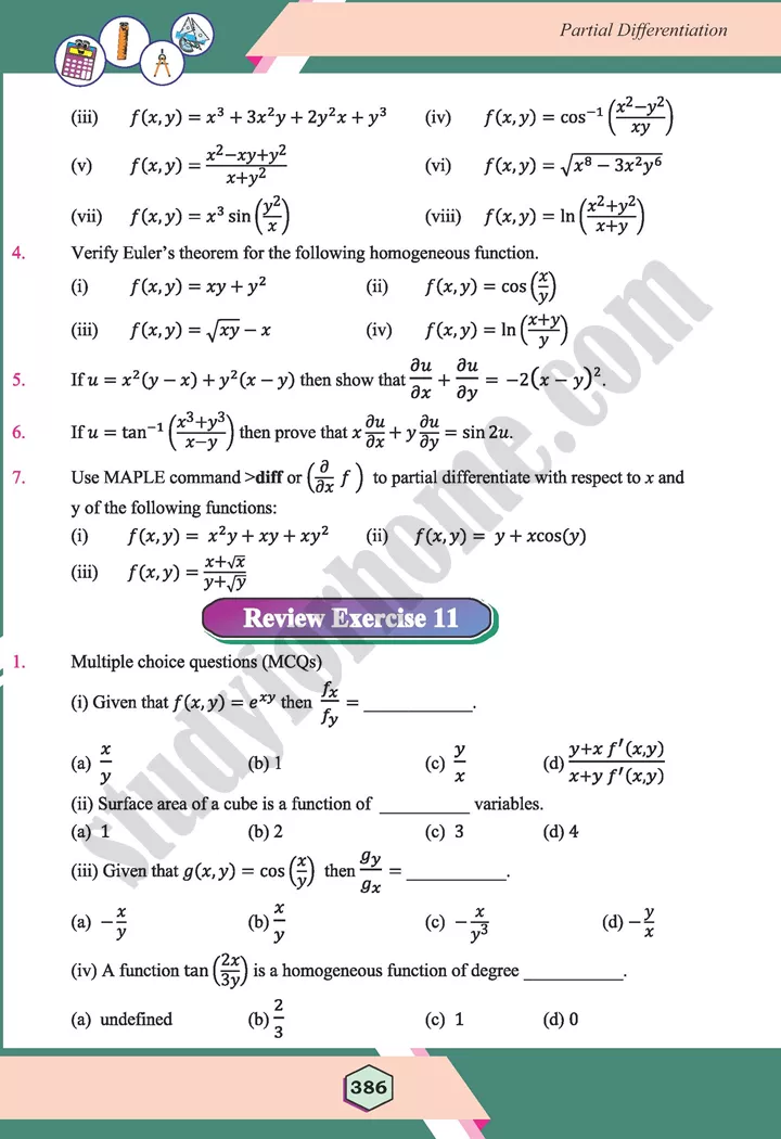 unit 11 partial differentiation maths 12th 12