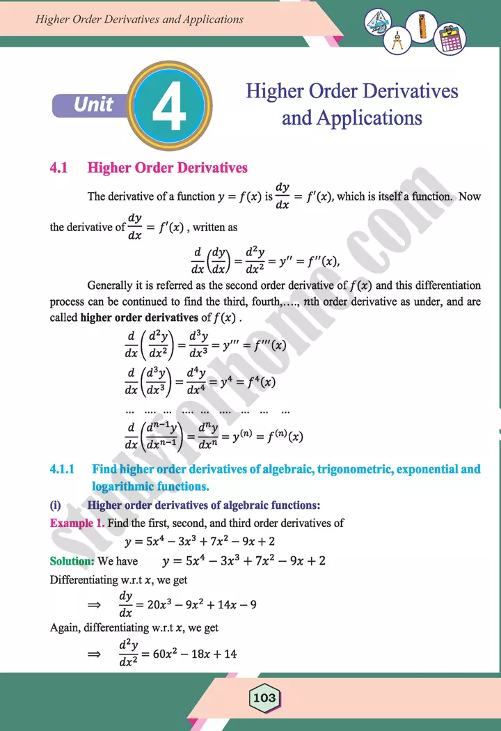 unit 4 higher order derivatives and applications maths 12th 01