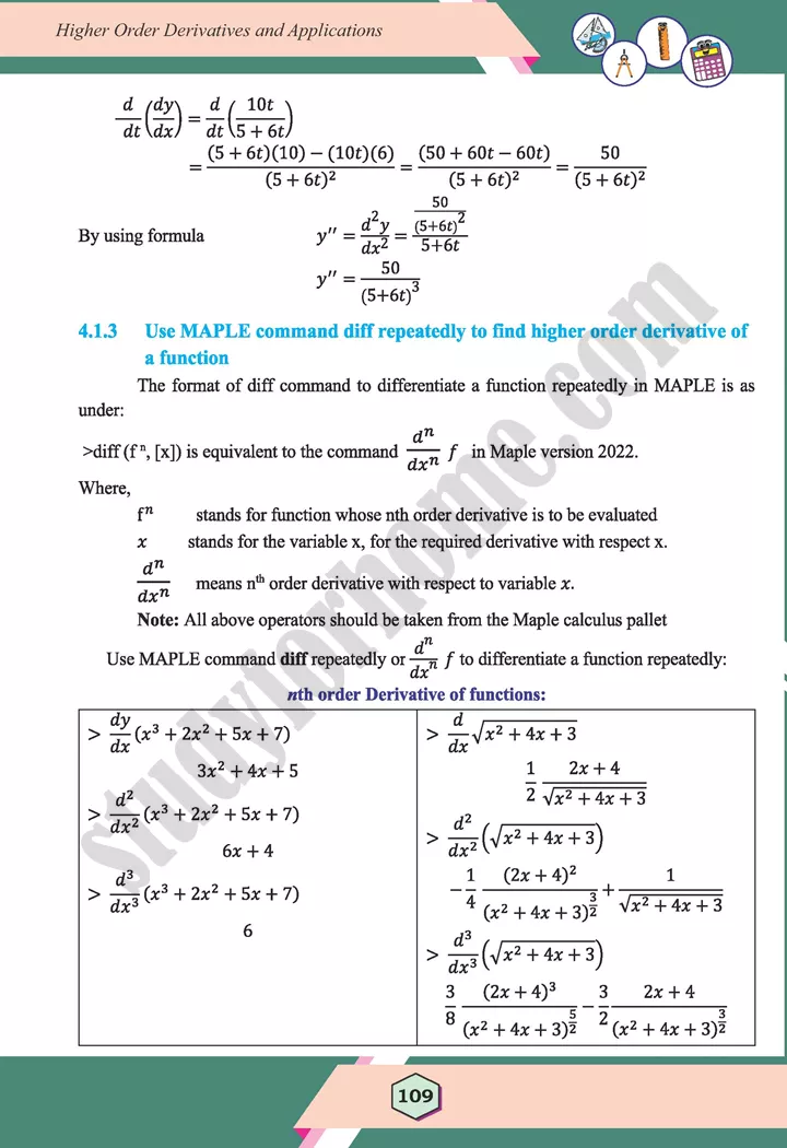 unit 4 higher order derivatives and applications maths 12th 07