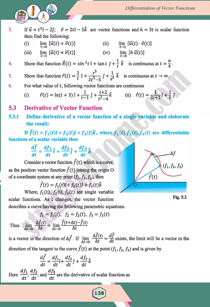 unit 5 differentiation of vector functions maths 12th 06