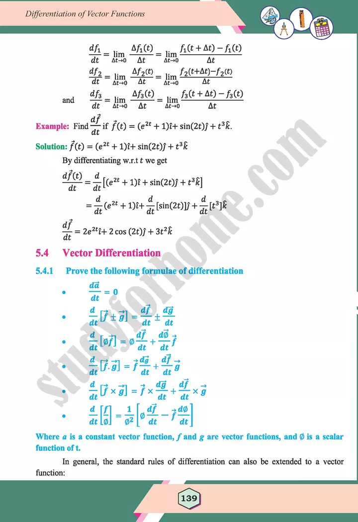 unit 5 differentiation of vector functions maths 12th 07