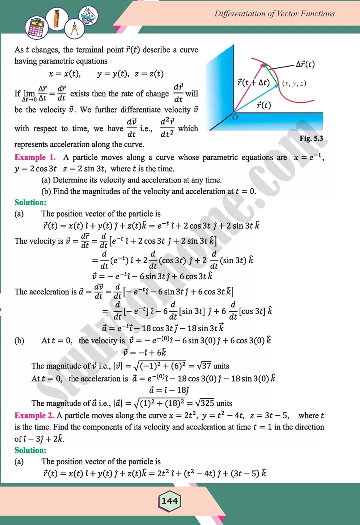 unit 5 differentiation of vector functions maths 12th 12