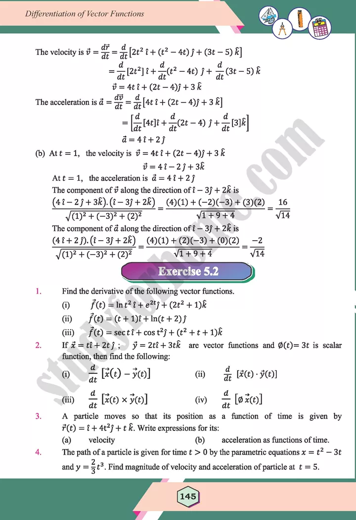 unit 5 differentiation of vector functions maths 12th 13