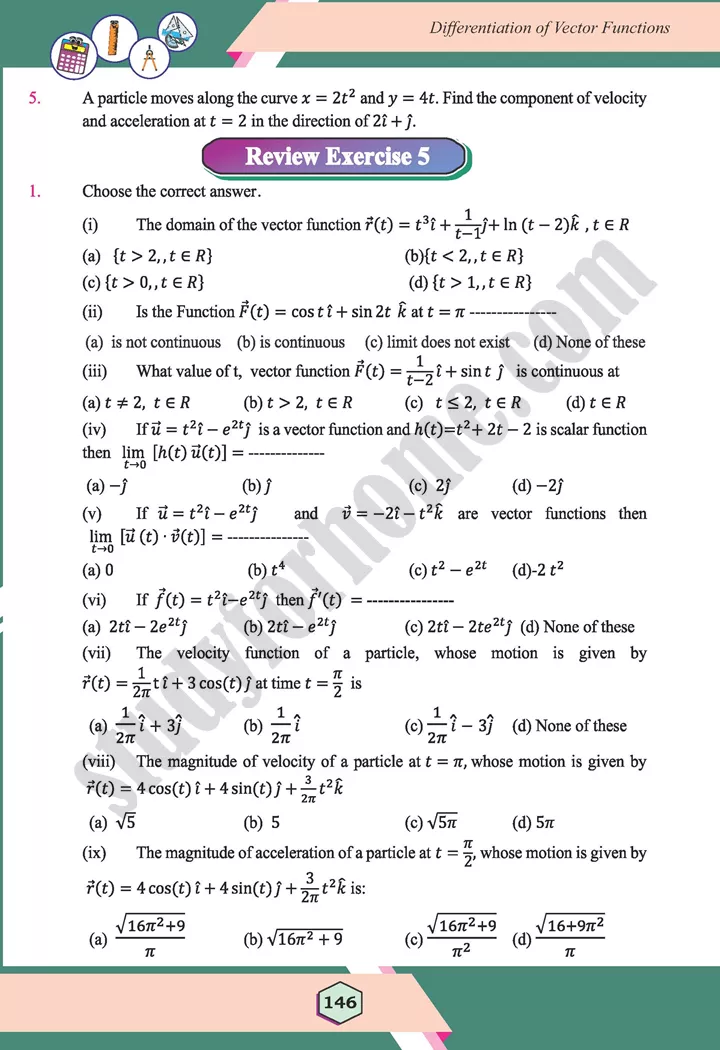 unit 5 differentiation of vector functions maths 12th 14