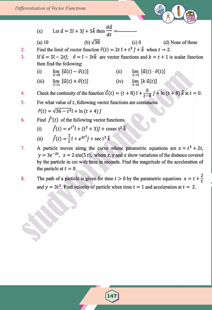 unit 5 differentiation of vector functions maths 12th 15