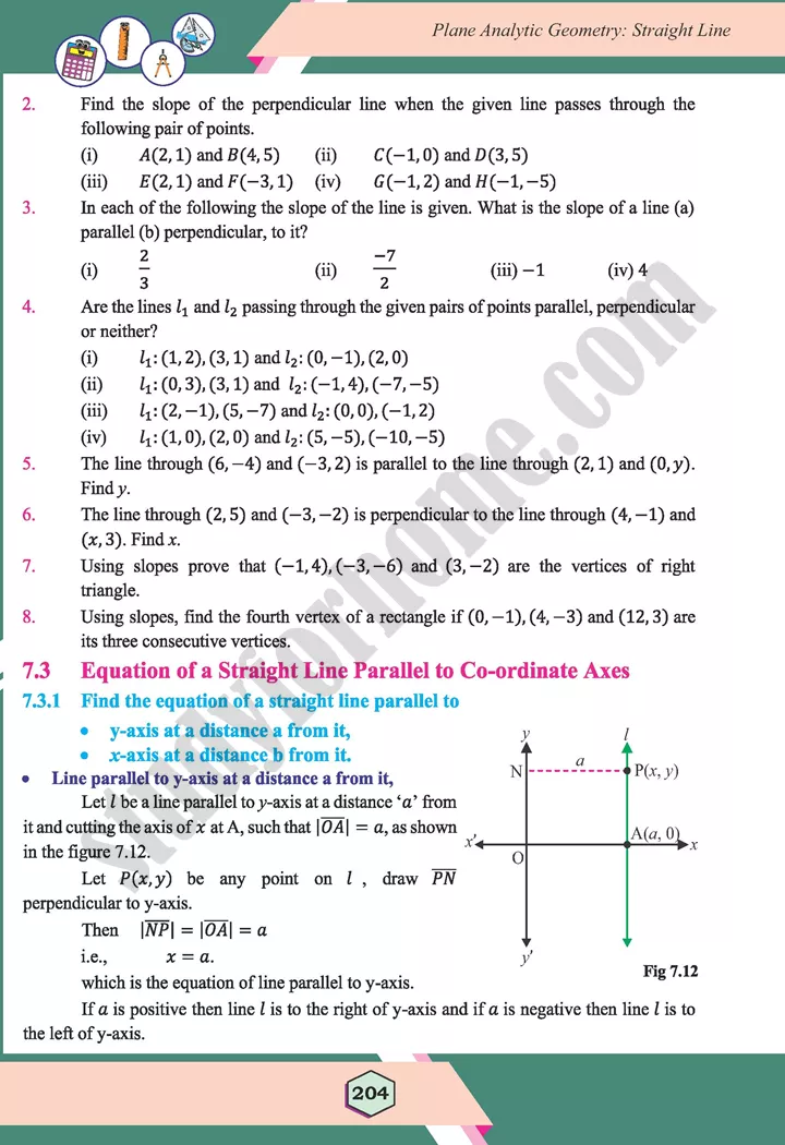 unit 7 plane analytic geometry straight line maths 12th 13