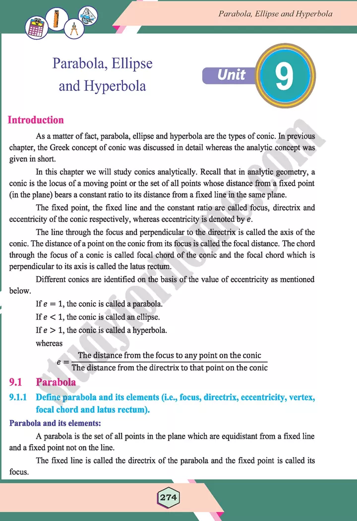 unit 9 parabola ellipse and hyperbola maths 12th 01