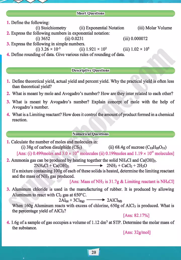 chapter 1 stoichiometry chemistry 11th text book 20