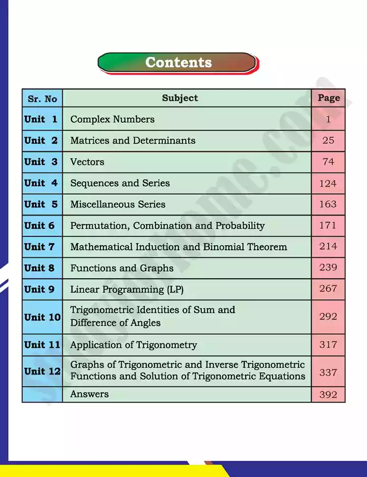 mathematics 11th text book index 02