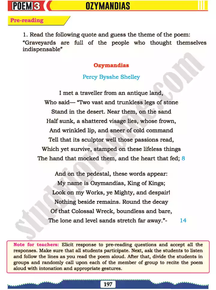 poem 3 ozymandias english 11th text book 01