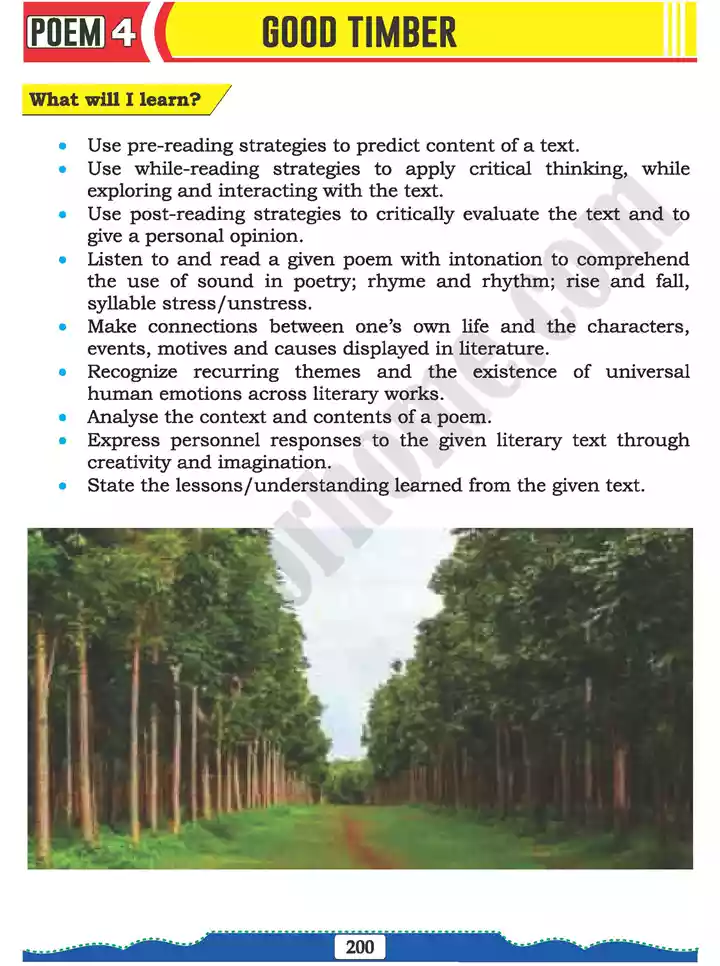 poem 4 good timber english 11th text book 01