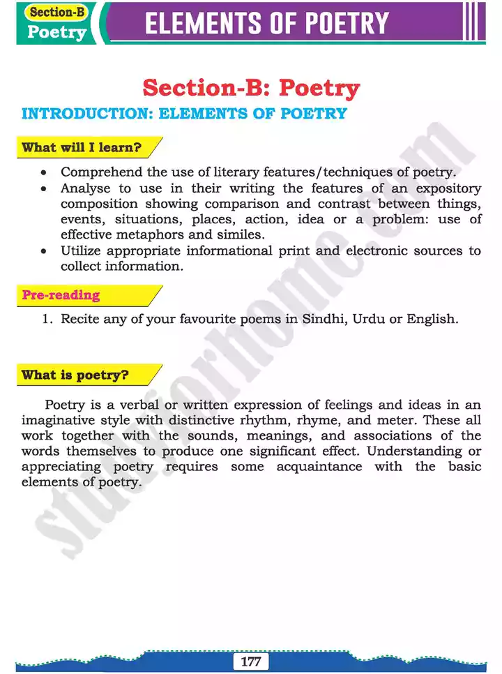 section b elements of poetry english 11th text book 01