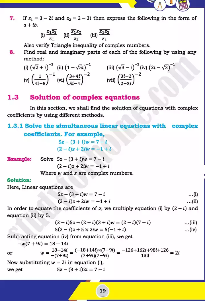 unit 1 complex numbers mathematics 11th text book 19