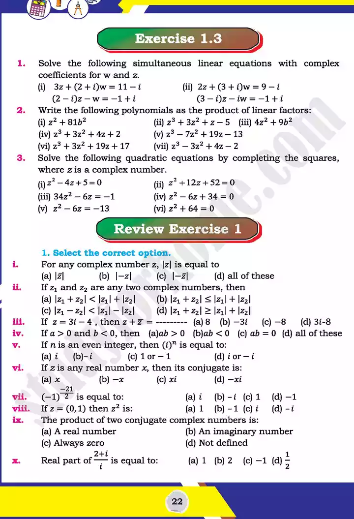 unit 1 complex numbers mathematics 11th text book 22