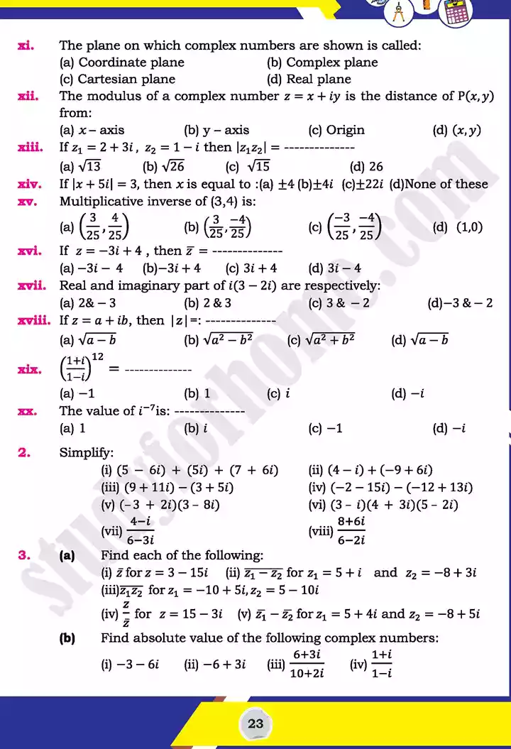 unit 1 complex numbers mathematics 11th text book 23