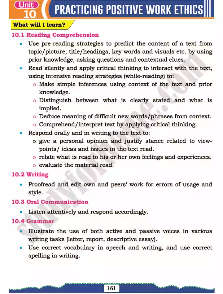 unit 10 practicing positive work ethics english 11th text book 01