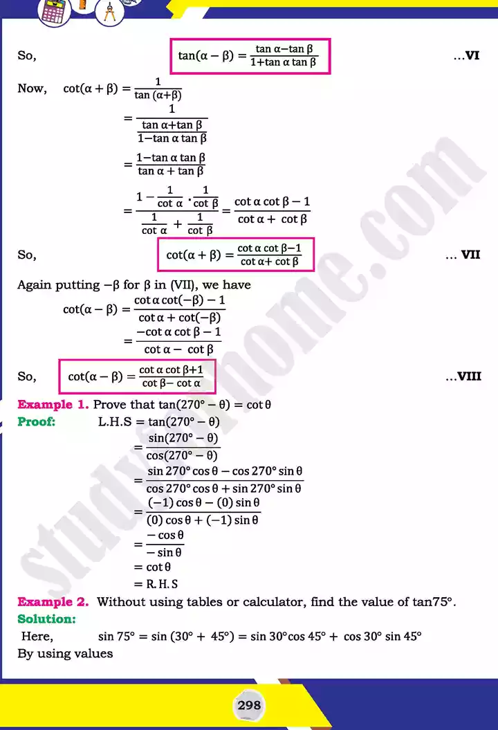 unit 10 trigonometric identities of sum mathematics 11th text book 07