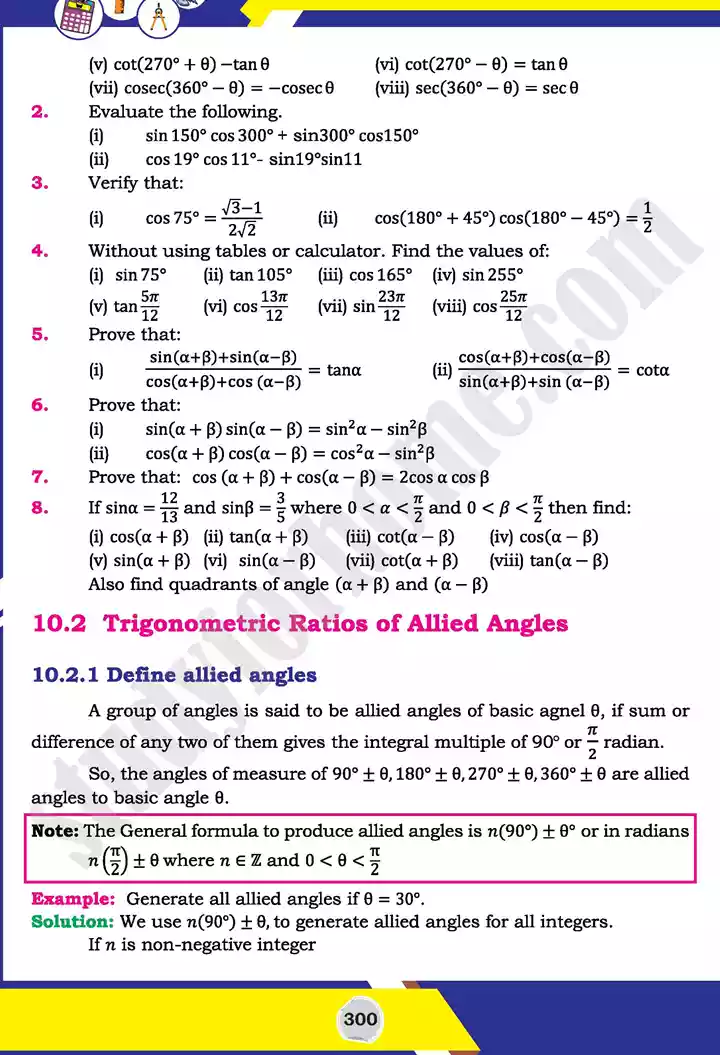 unit 10 trigonometric identities of sum mathematics 11th text book 09