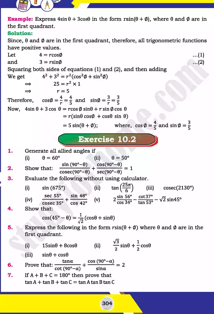 unit 10 trigonometric identities of sum mathematics 11th text book 13