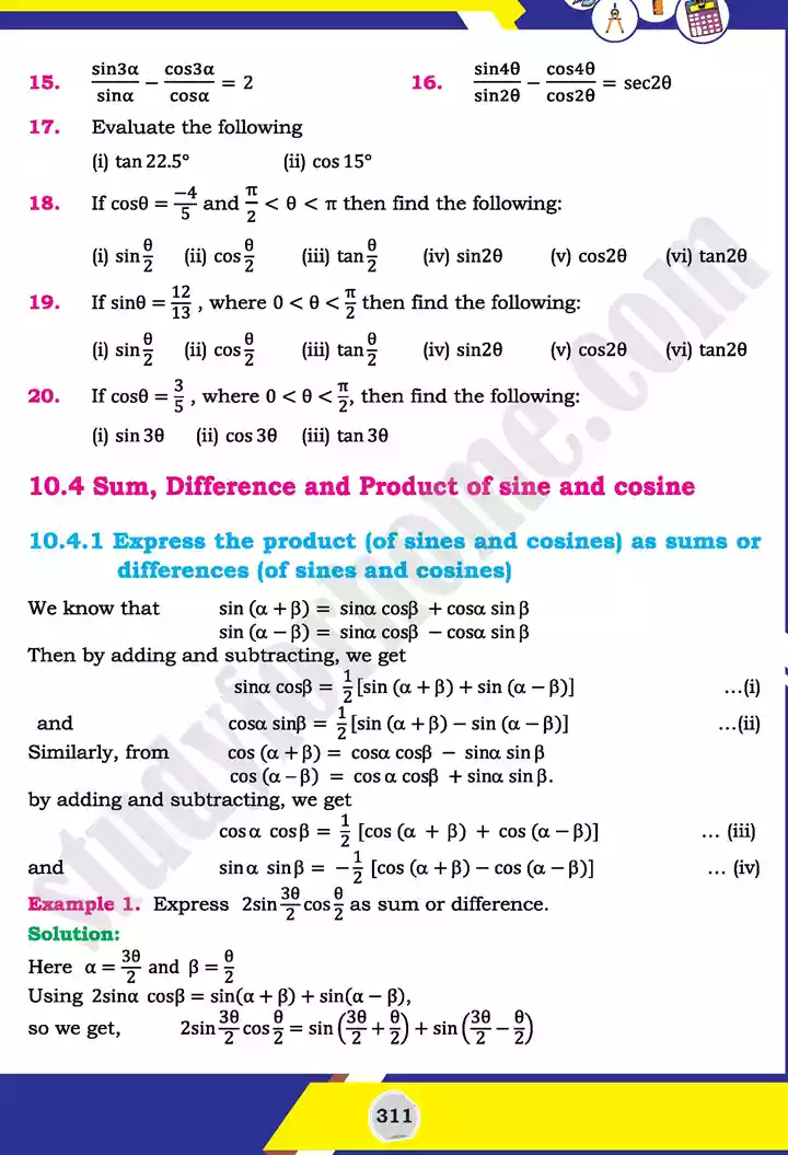 unit 10 trigonometric identities of sum mathematics 11th text book 20