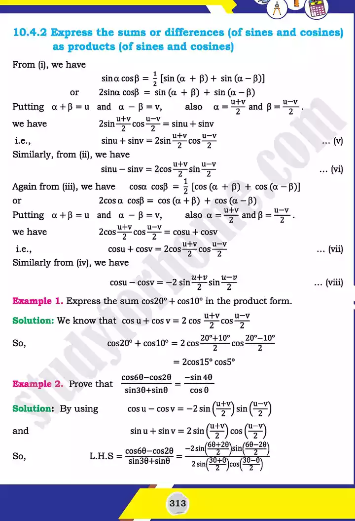 unit 10 trigonometric identities of sum mathematics 11th text book 22