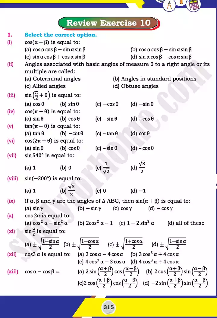 unit 10 trigonometric identities of sum mathematics 11th text book 24