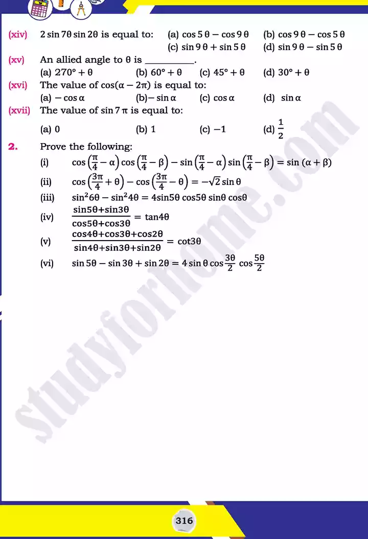 unit 10 trigonometric identities of sum mathematics 11th text book 25