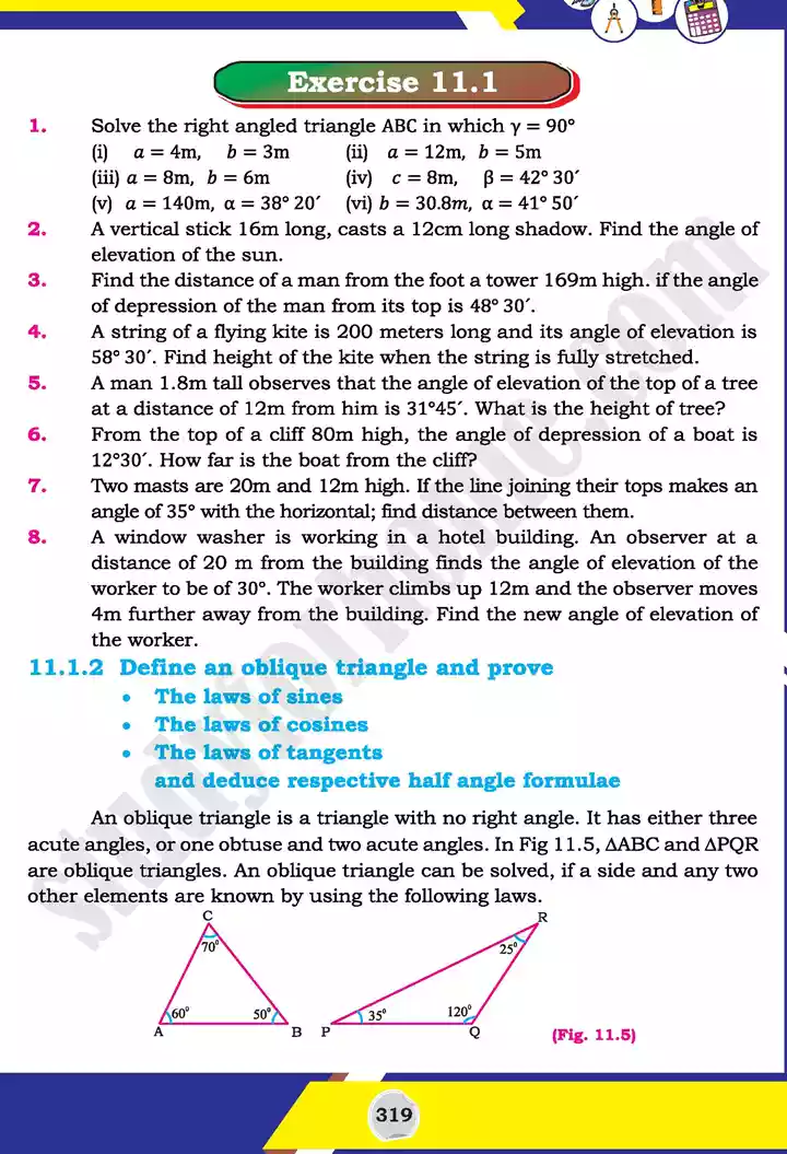 unit 11 application of trigonometry mathematics 11th text book 03