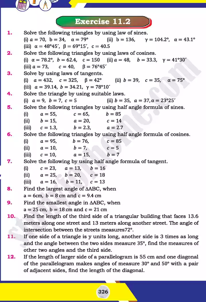 unit 11 application of trigonometry mathematics 11th text book 10