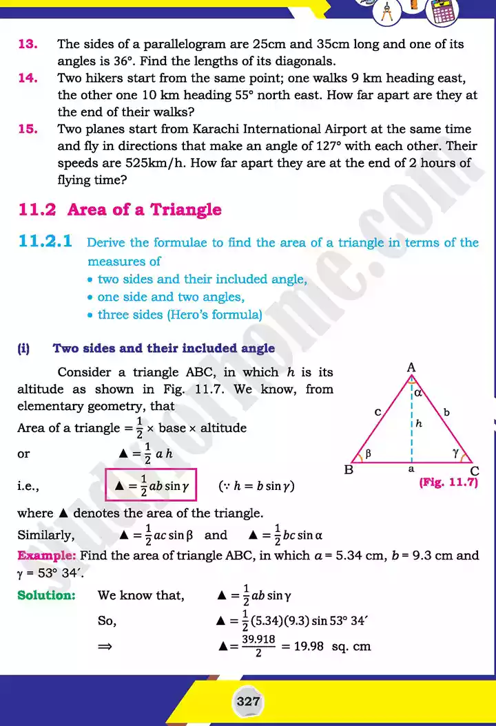 unit 11 application of trigonometry mathematics 11th text book 11