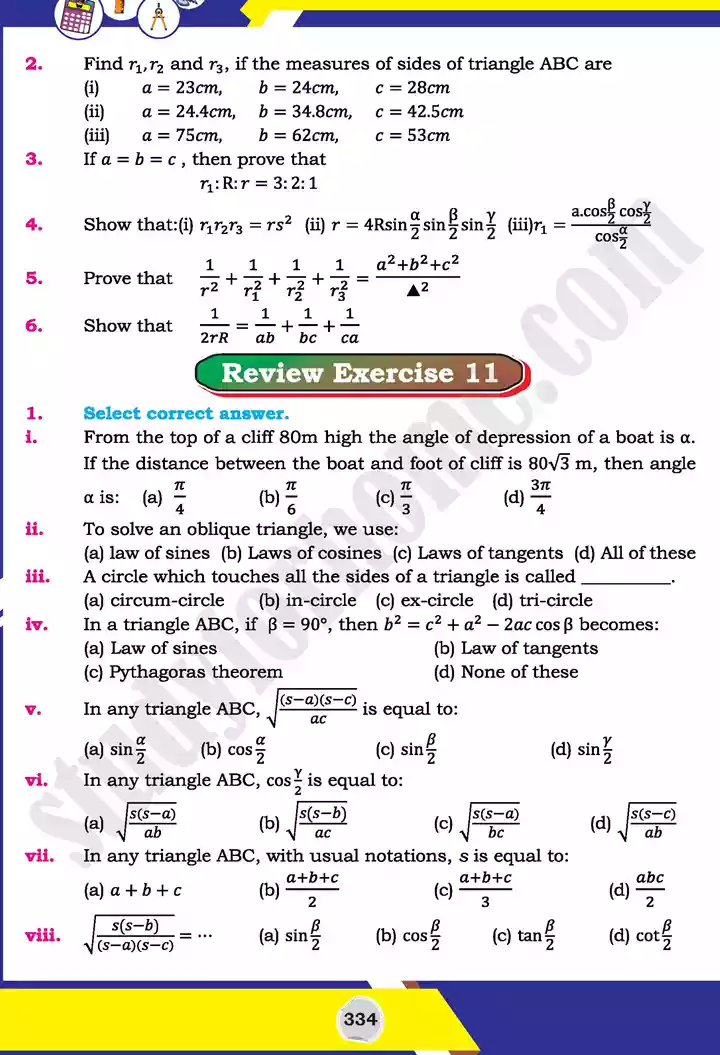 unit 11 application of trigonometry mathematics 11th text book 18