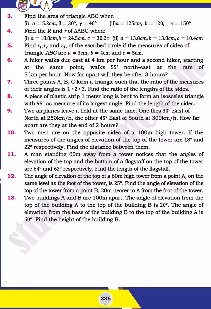 unit 11 application of trigonometry mathematics 11th text book 20