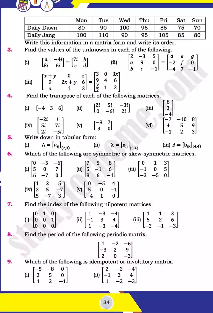 unit 2 matrices and determinants mathematics 11th text book 10