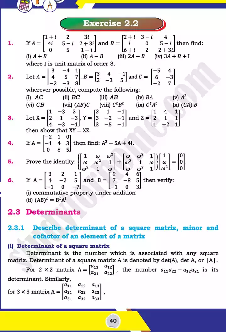 unit 2 matrices and determinants mathematics 11th text book 16