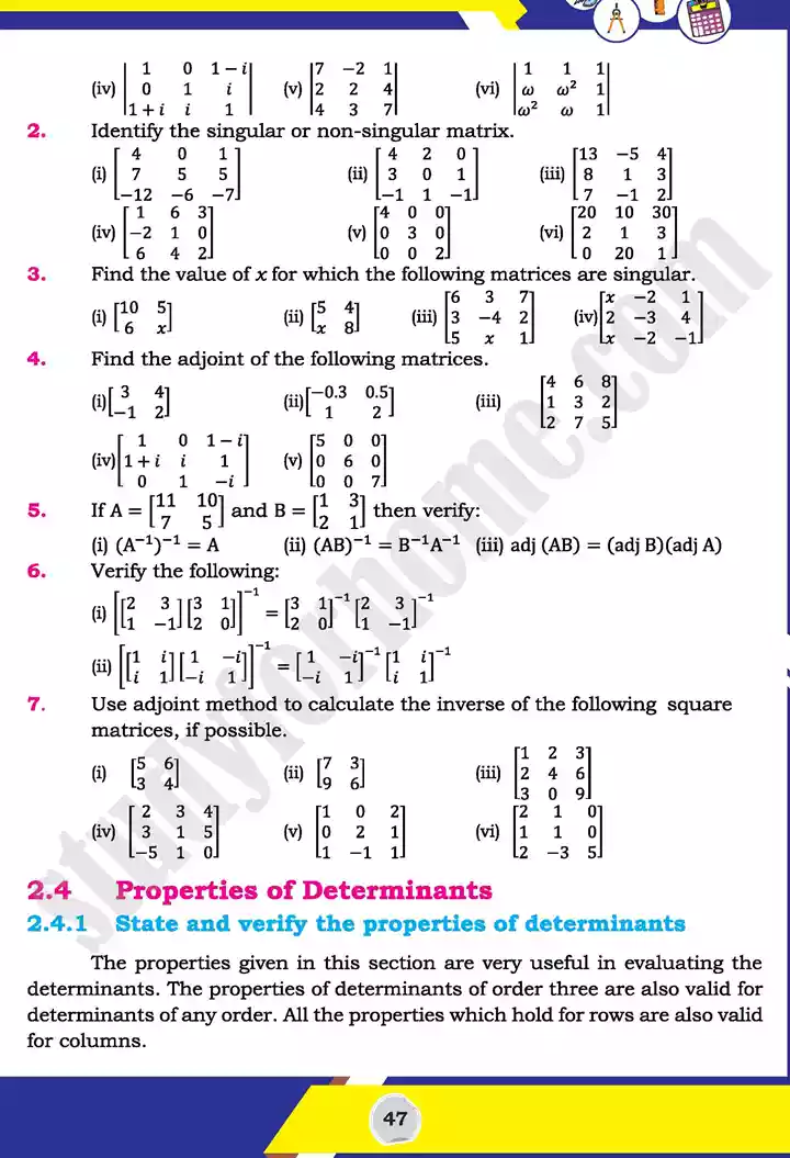 unit 2 matrices and determinants mathematics 11th text book 23