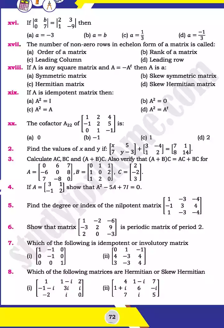 unit 2 matrices and determinants mathematics 11th text book 48