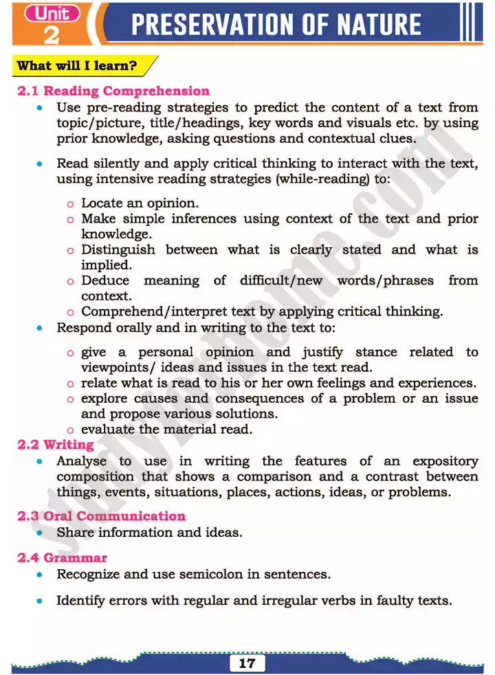 unit 2 preservation of nature english 11th text book 01