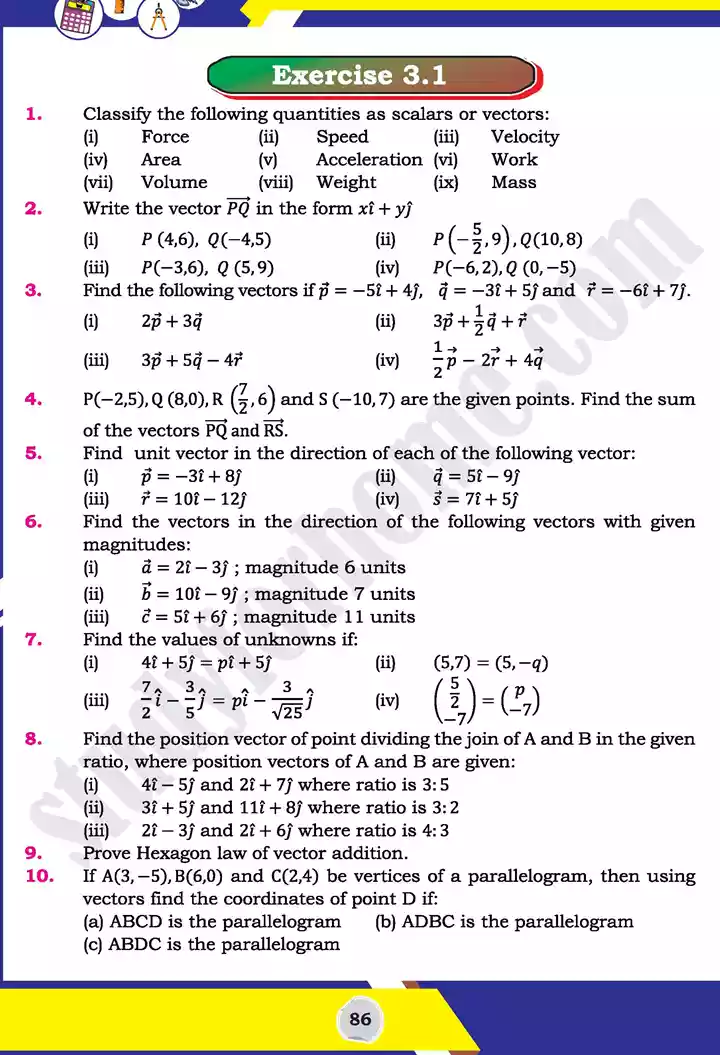 unit 3 vectors mathematics 11th text book 13