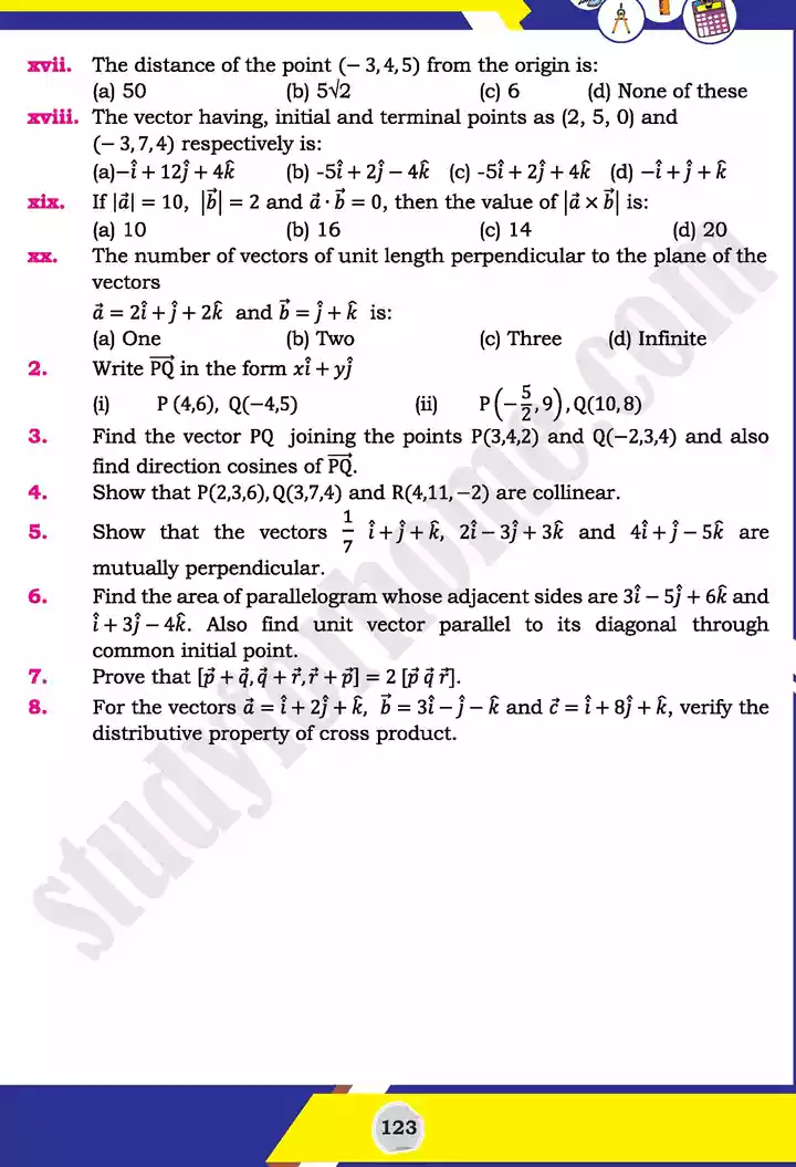 unit 3 vectors mathematics 11th text book 50