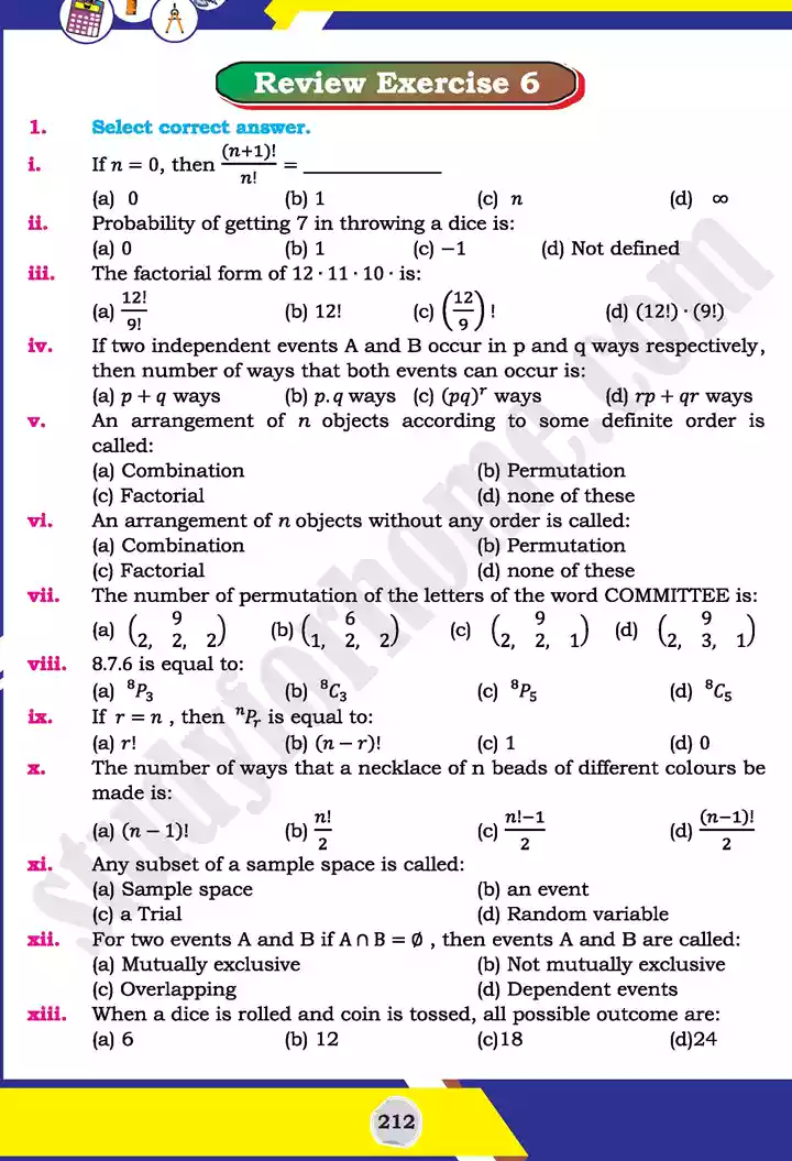 unit 6 permutation combination and probability mathematics 11th text book 34