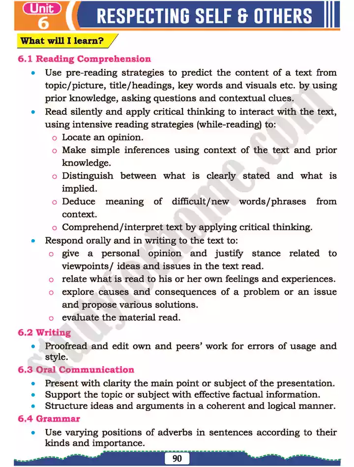 unit 6 respecting self others english 11th text book 01