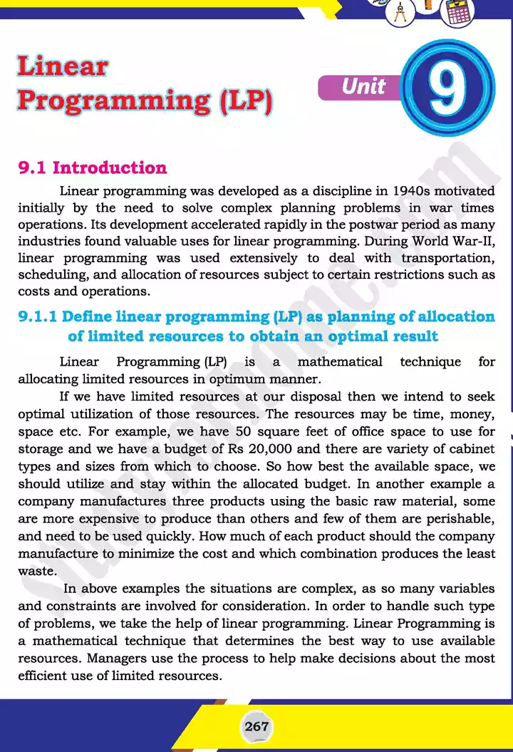 unit 9 linear programming lp mathematics 11th text book 01