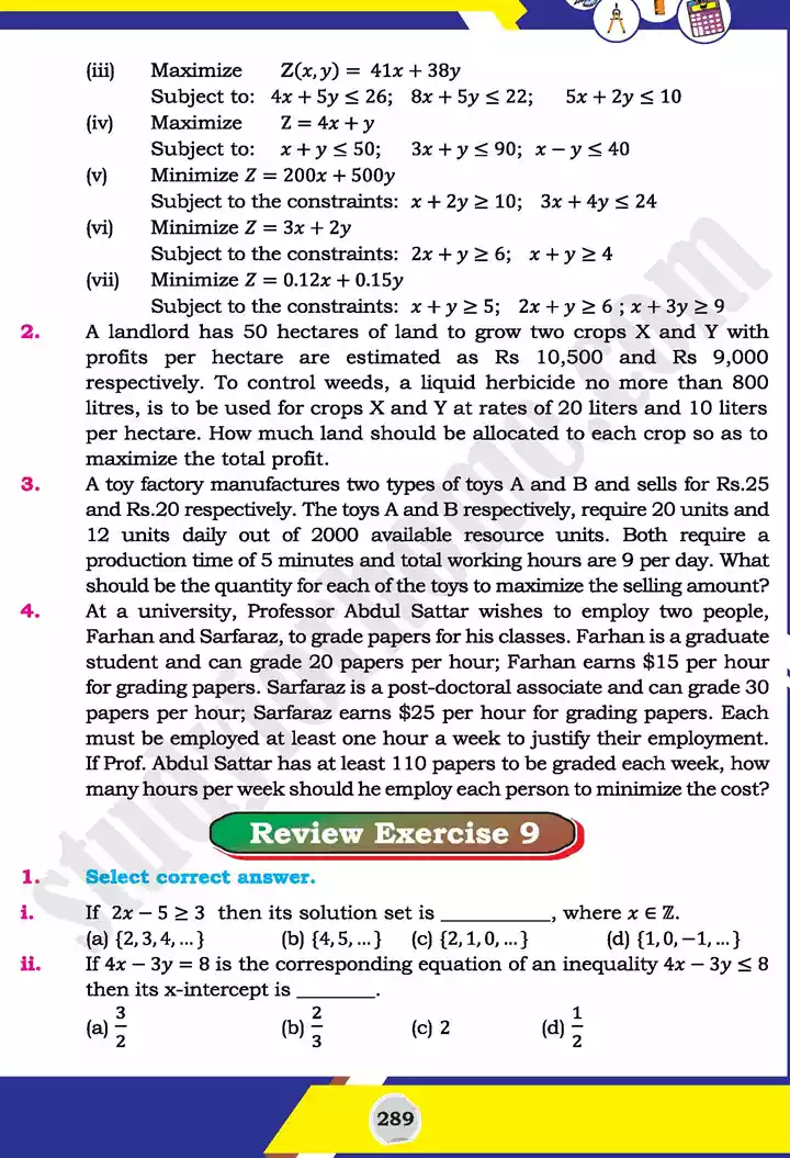 unit 9 linear programming lp mathematics 11th text book 23