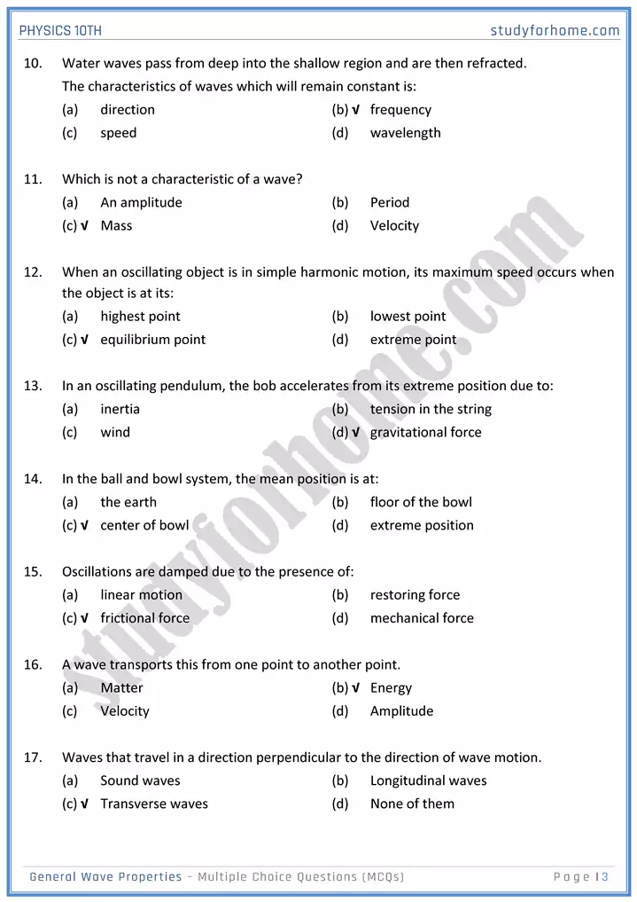 chapter 10 general wave properties multiple choice questions physics 10th 03