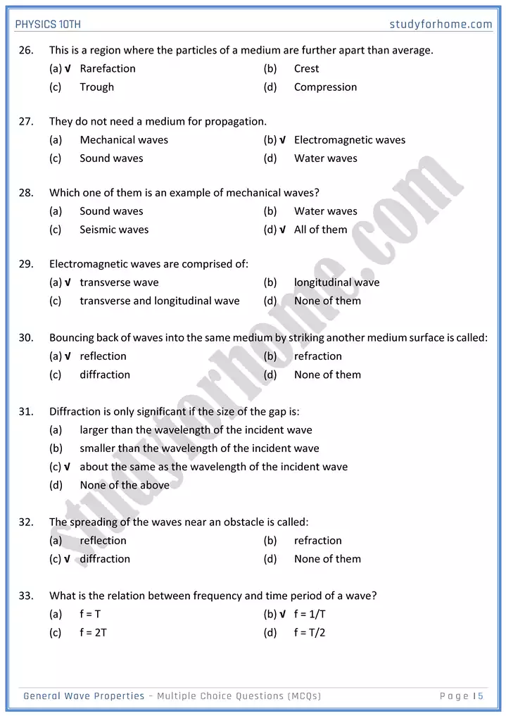 chapter 10 general wave properties multiple choice questions physics 10th 05