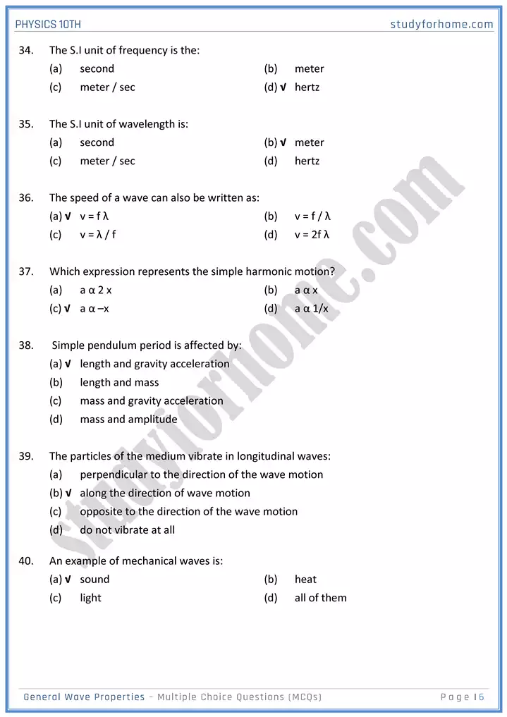 chapter 10 general wave properties multiple choice questions physics 10th 06