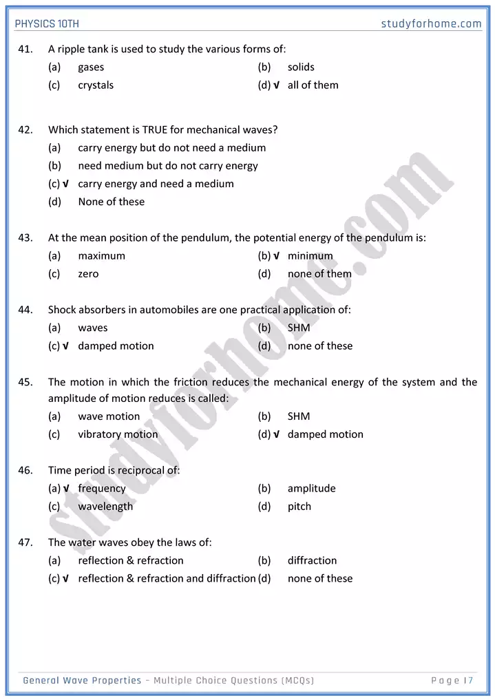 chapter 10 general wave properties multiple choice questions physics 10th 07