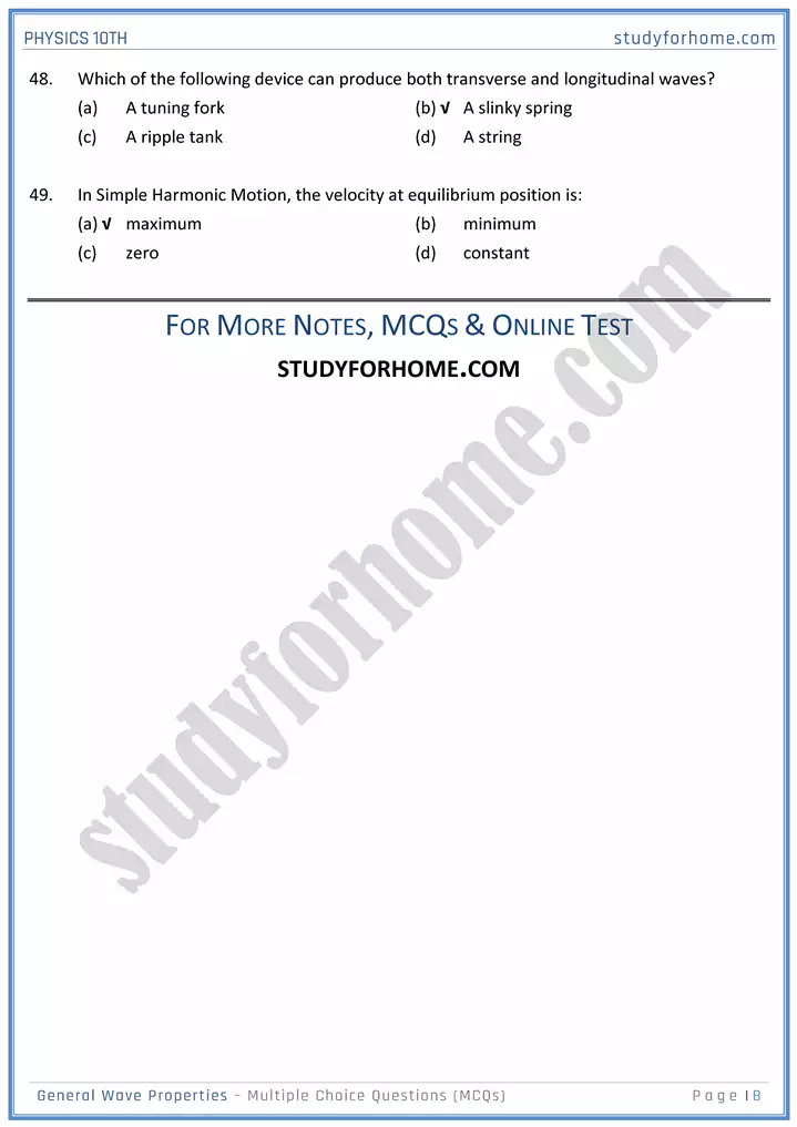 chapter 10 general wave properties multiple choice questions physics 10th 08